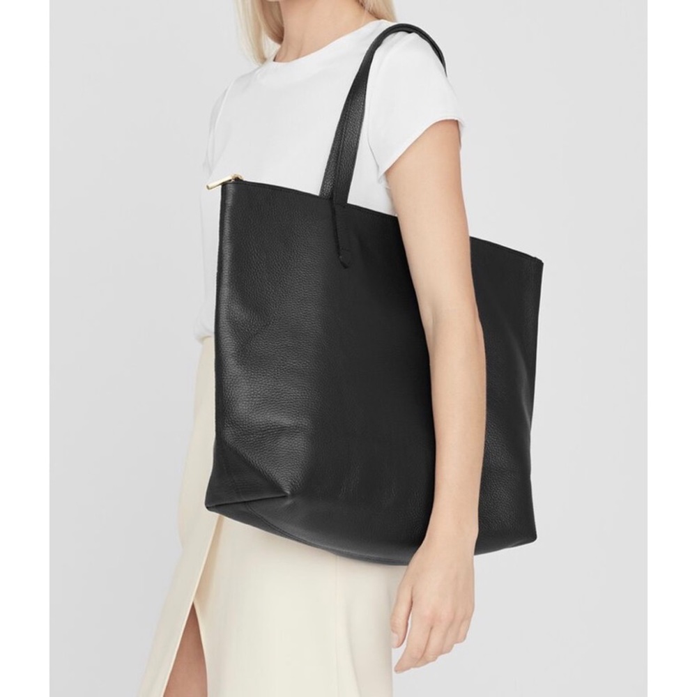 Cuyana black leather zipper tote